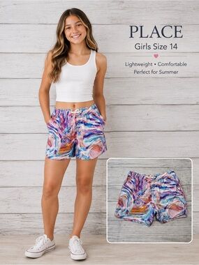 PLACE Girls Multicolor Abstract Swirl Lounge Shorts